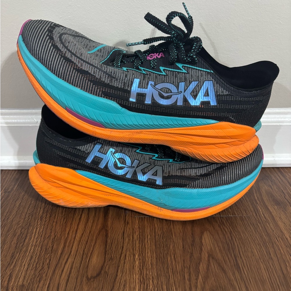 Hoka Athletic Shoes in Black, Orange, and Blue Mach X2 men’s size 11.5